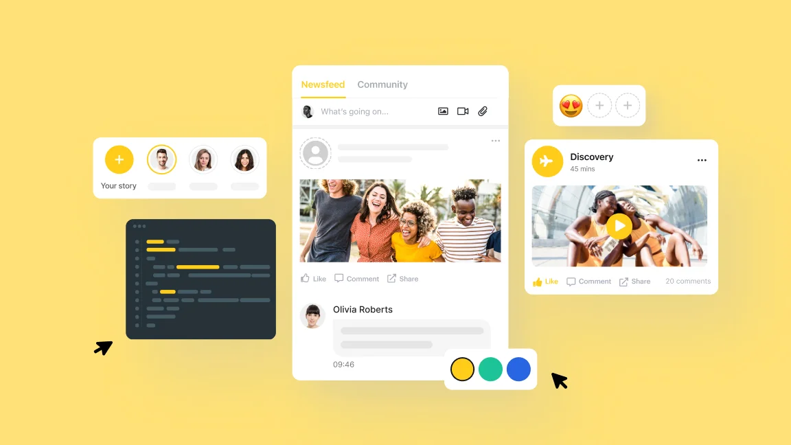 App users looking at a smartphone app with an in-app community